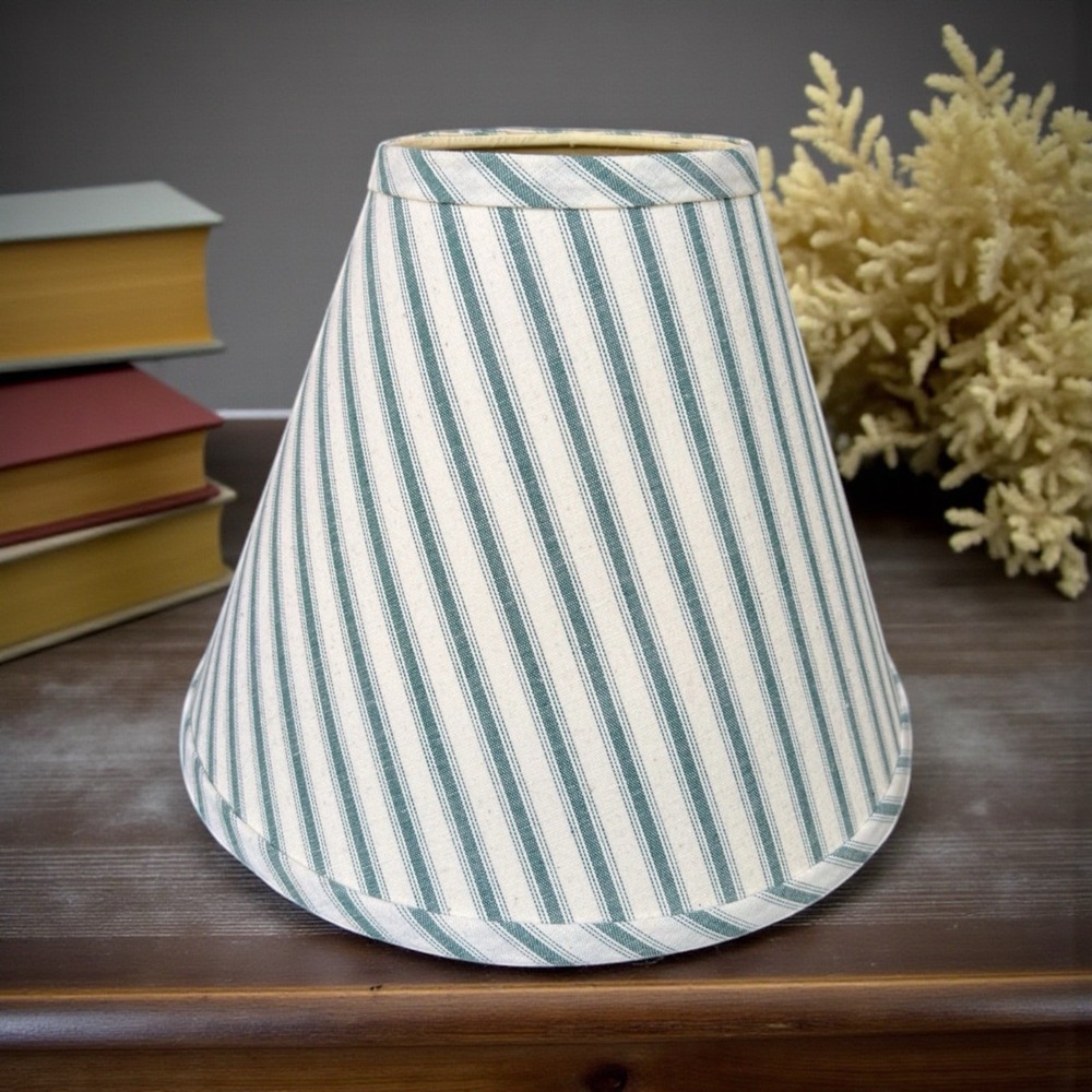 Country Primitive Green Ticking VTG 90's Fabric Lampshade Lamp Shade Farmhouse
